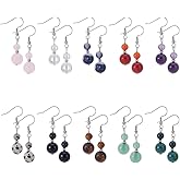 UNICRAFTALE 10 Colors 304 Stainless Steel Genuine Stone Beaded Earrings Chakra Dangle Earring Crystal Lightweight Colorful Gemstone Earring for Women Jewelry Gifts
