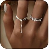 IPEPPY 925 Sterling Silver Link Chain Fidget Rings with Dangle Bead Star for Women 14k Gold Plated Adjustable Sparkling Twist Rope Ring Stackable Line Finger Ring Jewelry Christmas Gifts for Mom