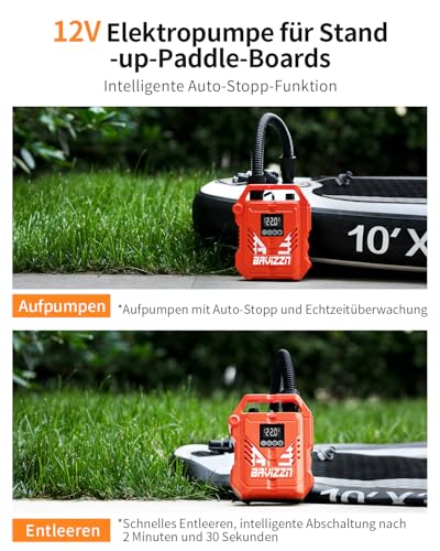 BAVIZZN 22PSI Sup Pumpe 12V DC Paddle Board Pumpe Zweistufige pumpe Mit Auto-Stopp Geeignet für Inflator & Deflator Paddle-Boards,Schlauchboote und Wassersport