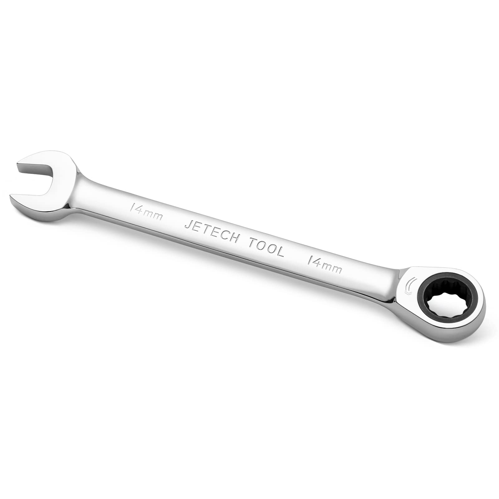 Jetech 14mm Gear Wrench - Metric Industrial Grade Cr-V Steel Ratcheting Combination Wrench, Ratchet Spanner in Polished Chrome Finish