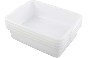 Kiddream Set of 4 Commercial Bus Box Tote, 13 Liter Large Plastic Bus Tub (White)