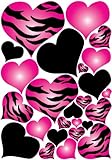 Hot Pink Radial, Zebra Print Heart Wall Decals Stickers/Jungle Safari Hearts Wall Decor
