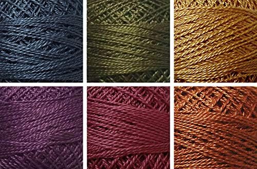 ValdaniPerle Cotton Size ~12~ Embroidery Thread Sampler Set - 6 Colors, 109 Yards Each (Lament - Somber Desaturated Solids)