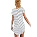 haoricu Women Dress, Fall Vintage Autumn New Women Crew Neck Short Sleeve Striped Loose T-Shirt Dress Casual (M, White)