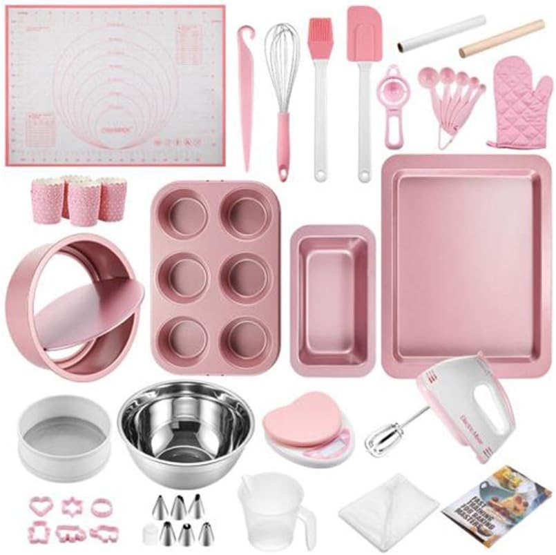LLZJ Baking Tools 24 Pieces Set Oven Utensil Cake Mold Biscuit Egg Tart Baking Pan West Point Baking Set (Color : Pink)