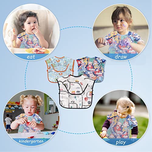 PomeloBaby Babylätzchen mit kurzen Ärmel 3er-Pack abwaschbar Ärmellätzchen Baby Lätzchen für Baby und Kinder von 6-36 Monaten