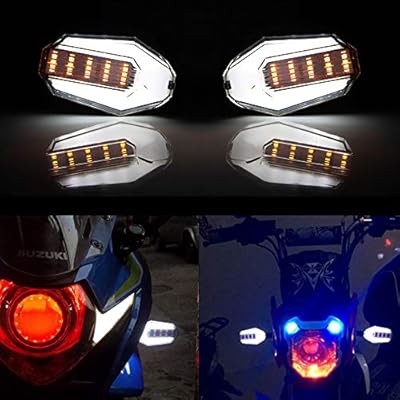 Evermotor Universal Motorcycle 3-wire LED Blinker 1 Pair with White DRL and Red Brake Light DRL White Front, Blade