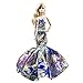 Blue Silk Satin Strapless Damask Pattern Fit and Flare Floor Length Gown for Barbie Doll