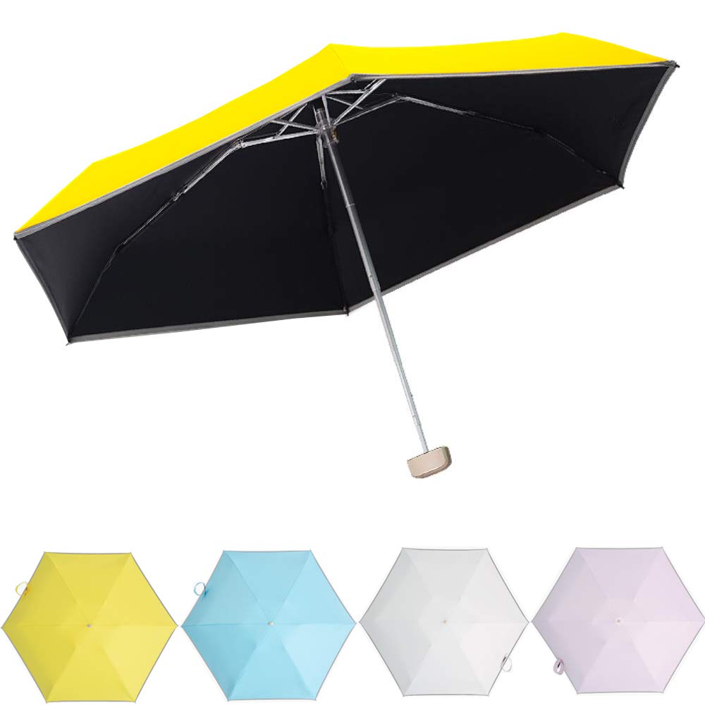 HUAMu Mini Portable Compact Sun&Rain Travel Folding Umbrella with Collapsible Pocket Ultralight Compact Protective Windproof Anti-UV UPF Lightweight Golf Umbrellas for Women kids,yellow