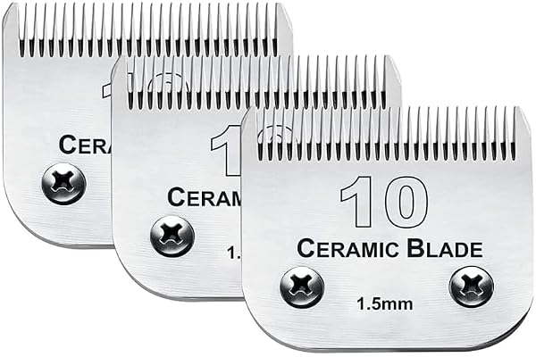 3 Pack Detachable Pet Clipper BladesSize 10 Cut Length 1/16"(1.5mm) Compatible with Most Andis, Oster A5, Wahl KM Series Clip