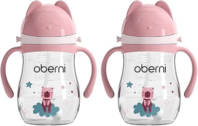 Oberni Baby Sippy Cup 270ml Pink 2 Pack Non-Spill Tritan BPA Free