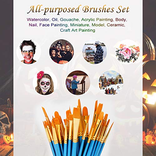 Paint Brushes, (5 Packs / 50pcs) Acrylic Paint Brush Set, Nylon Hair Brushes for Watercolor/Oil / Face/Crafts / Rock/Acrylic, Painting Artist Professional Kits