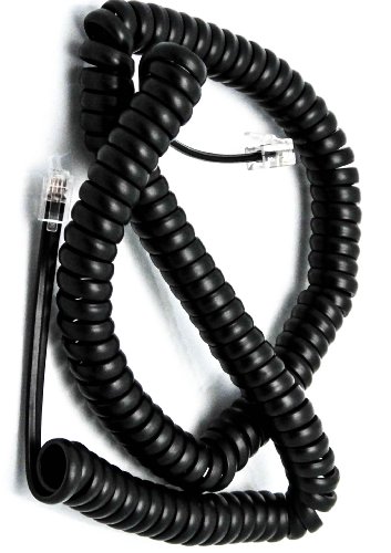 Telephone Cord Handset Curly - Tough Long Lasting And Resilient - Phone Color Black 25ft - 2 Year Replacement Warranty - Works on virtually all Trimline Phones and Princess Telephones - Also Available in 15ft Cord Lengths - Landline Telephone Accessory -