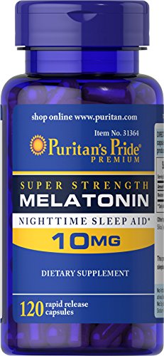 PURITAN’S PRIDE PREMIUM SUPER STRENGTH MELATONIN 10MG SLEEP AID, DIETARY SUPPLEMENT FOR SOUND, RESTFUL, AND LONGER SLEEP SUPPORT, 4 MONTH SUPPLY, 120 RAPID RELEASE CAPSULES (PACKAGING MAY VARY)