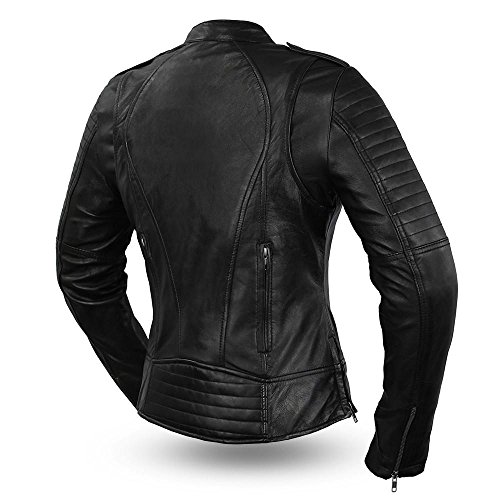 First Manufacturing Women's Biker Leather Motorcycle Jacket (Black, Medium)