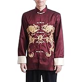 Chinese New Year Men Traditional Tang Jacket Kung Fu Wing Chun Uniform Wedding Party Long Sleeve Top Coat (49# Wine Red, XL)