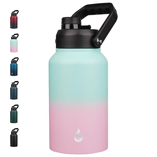 BJPKPK 87oz Insulated Water Bottle, Dishwasher Safe 2/3 Gallon Water Bottle with Ergonomic Handle, BPA Free Leak Proof Water Jug, Stainless Steel Metal Water Bottle with Anti-slip Bottom,Marshmallow