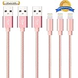 iPhone Cable - Aonsen 3Pack 10FT Extra Long Nylon Braided Charging Cord Charger, Lightning to USB Cable for iPhone 7, 7 Plus, SE, 6s, 6, 6 +, 5, 5s, iPad Air / Mini, iPod (Rose)