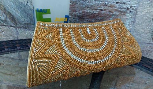 Gold beaded handbag, Gold evening clutch , Gold Minaudière Mothers day Gift ,diamond encrusted party clutch, Portefeuille Femmes, Handmade in India