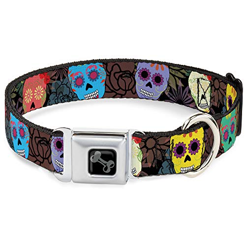 Buckle-Down Seatbelt Buckle Dog Collar - Painted Sugar Skulls & Flowers Collage…