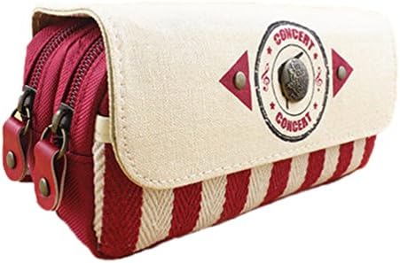 Moolecole Large Capacity Canvas Zipper Pencil Box Stationery Supplies Pencil Case For Boys Girls Student red