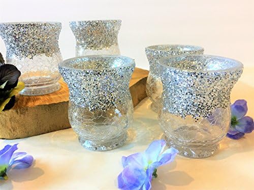 Set of 3 Wedding Candle Holder,Votive Holder,Silver Glitter Votives,Table Candle Holder Centerpiece,Glass Votive Holder -Silver Glitter Candles