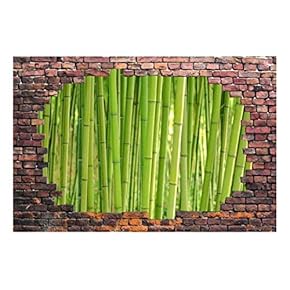 Wall26 - Large Wall Mural - Bamboo Forest Viewed Through a Broken Brick Wall | 3D Visual Effect Self-Adhesive Vinyl Wallpaper/Removable Modern Decorating Wall Art - 66" x 96"