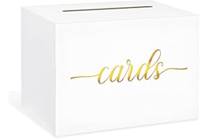 LIKAJON 1 Pack White and Gold Foil Card Box for Party, Wedding Card Box Money Box for Birthday, Bridal or Baby Showers, Retirement, Anniversary, Graduation, Raffle Ticket Box