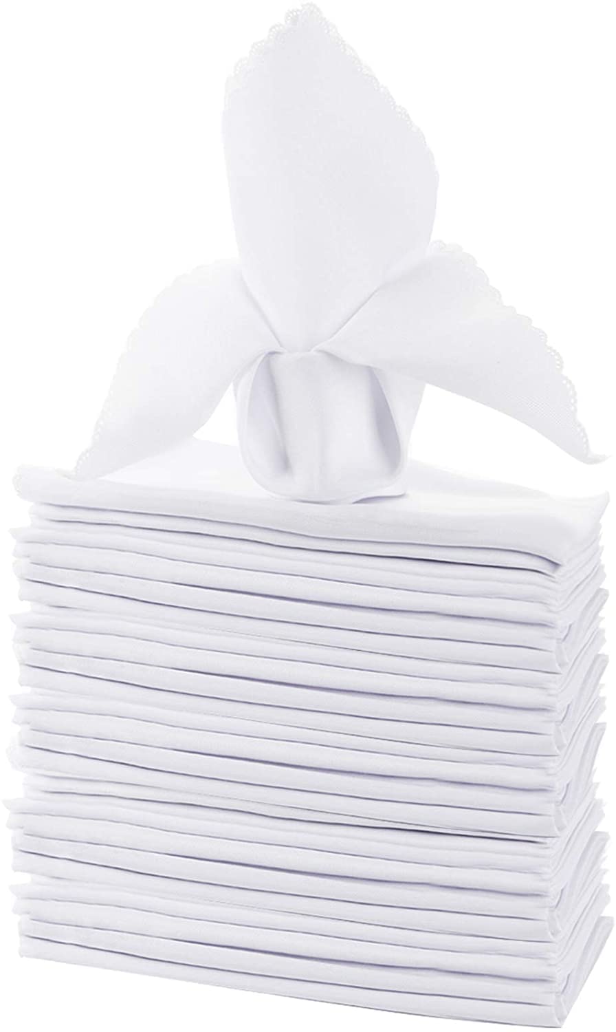 Jucoan 24 Pack White Cloth Napkins, 43x43cm Polyester Dinner Table Napkins Washable, Reusable for Dinning Restaurant Hotel Weddings Parties