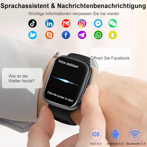 Motast Reloj Inteligente Hombre,1.91" HD Smartwatch con Llamadas, 110+Modos Deportivo Smart Watch, Podómetro/Pulsómetro/SpO2/Monitor de Sueño, IP68 Impermeable Pulsera Actividad para Android iOS