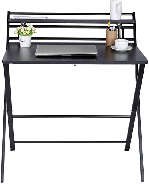 Amazon Com Eucoo Folding Study Desk Folding Laptop Table Home Corner Desks Simple Computer Desk With Shelf For Small Space Home Office Black Clothing