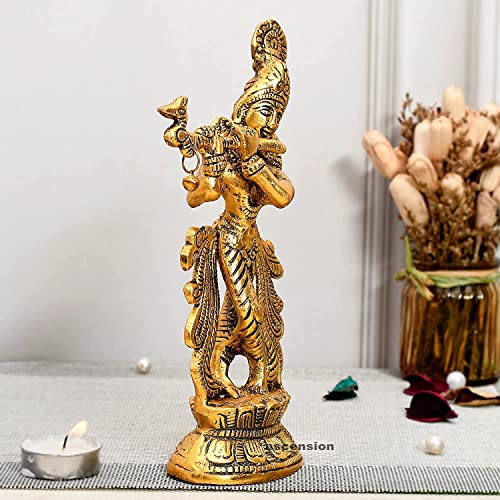 Brass Krishna Idol Statue for Worship Religious Figurine for Home Livingroom Bedroom Office