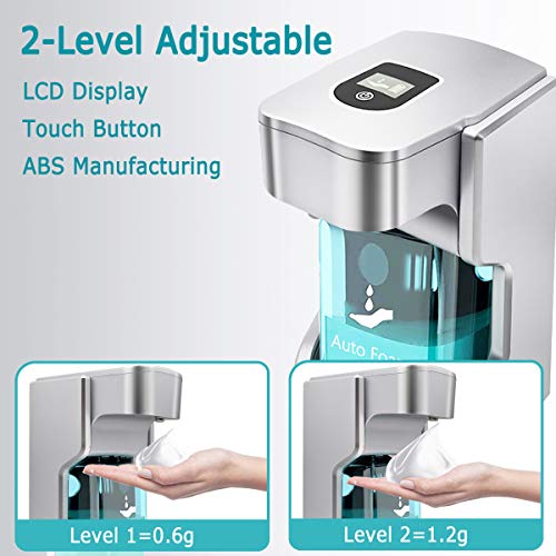 XUNPAS Automatic Soap Dispenser, Touchless Soap Dispenser with Adjustable Switches Infrared Motion Sensor Waterproof Base Suitable for Bathroom Kitchen Hotel Restaurant(Silver-4AA Battery)