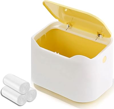 YAGGOOD Mini Bin with Lid Yellow White Tabletop Desk Countertop Small 0.66gal