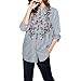 ELINKMALL Women Elegant OL Embroidery Turn-down Casual Blue Striped Long Sleeve Blouse Tops