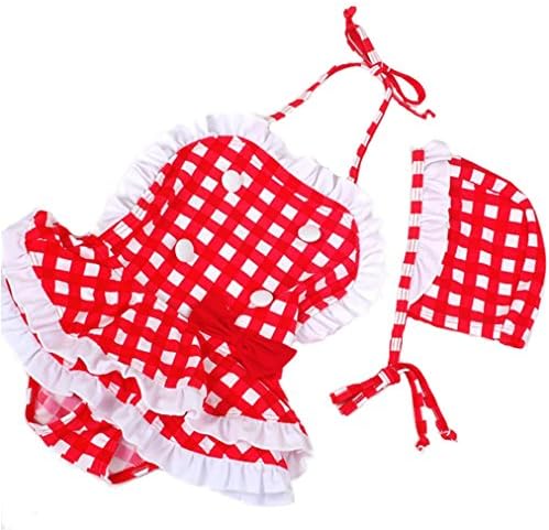 wildwalk Flower Baby Girl Red Hat 2 Pieces Bikini Sets(128CM, Red)