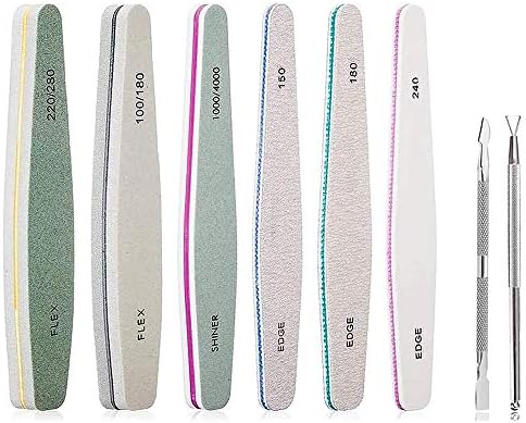 Aibboy Nail File Set for Gel Nails Sponge Buffer Cuticle Pusher Gel Nail Files Nail File 150 180 240 100/180 200/280 1000/4000 Grit 8 Pack