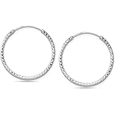 925 Sterling Silver Endless Hoop Earrings for Women | Lightweight Diamond-Cut Textured Round Shape Hinged Hoop Earrings for Women Teen 25mm