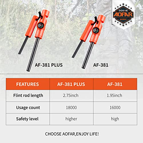 AOFAR Fire Starter AF381 Plus Fire Steel 5in1 for Camping, Hiking