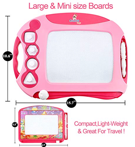 CHUCHIK Toys Magnetic Drawing Board for Kids and Toddlers. Large 15.7 Inch Doodle Writing Pad Comes with a 4-Color Travel Size Doodle Sketch Board for 1 - 4 Year Old Girls