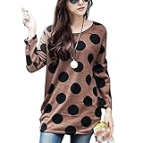 DJT Women's Round Neck Pullover Dots Pattern Tunic Knitted Shirt #5 Coffee