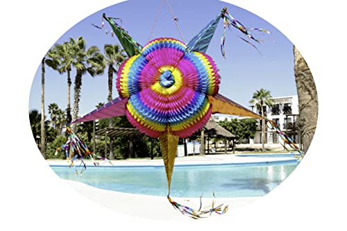 Huge 52 Inch Large Really Big Star Piñata Mexicana - Giant Extra Large Pinata - Festive Rainbow Pinatas Party Decorations -Authentica Pinata for Kids Birthday Party, Dia de Los Muertos - Giant