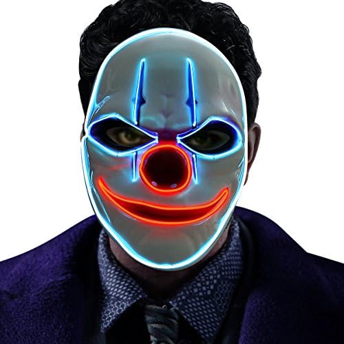 GOODNEW Halloween El Wire Light Up Clown Mask, Cosplay LED Mask for Festival