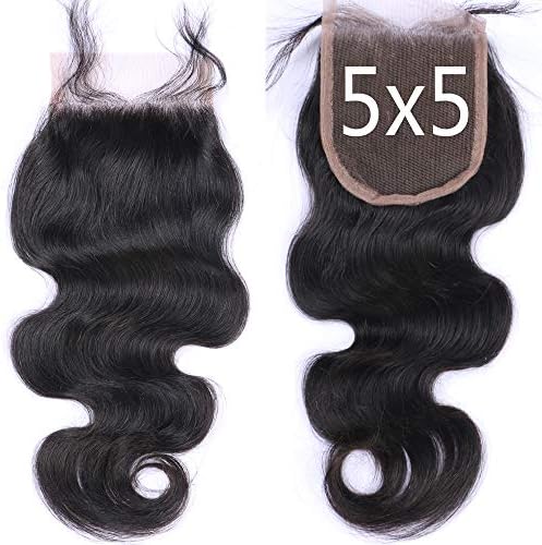Fennell 5x5 Lace Closure Virgin Brazilian Human Hair Pre-plucked Lace Cloure With Baby Hair (12 inches, Free part body wave)