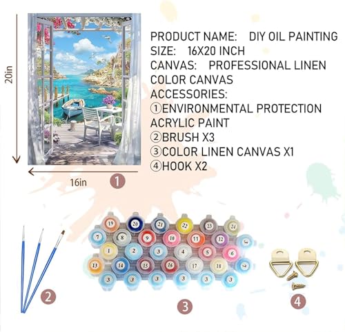 ChicAbode Paint by Number for Adults Canvas, DIY Door Paint by Number Kits on Canvas for Adults Beginner, High Definition, Landscape Acrylic Oil Painting Number Kits for Gift Decor, 16x20 Inch