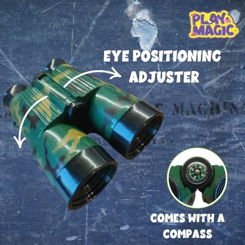 PlayMagic Binocular|Army Style Folding Telescop Toy|Compass & Neck String Included|Long Distance Vision|Adventure and Birdwatching Toy|Spy Toy|Birthday Gift for Kids 3 yr+|Made in India|Assorted 1