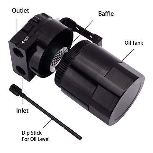 ESPEEDER Universal Aluminum Car Truck Engine Oil Catch Can Tank Polish Baffled Reservoir Black - Thumbnail 2