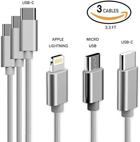 USB Type C Cable Package, USB C to Lightning, USB C to Micro USB, USB C to USB C, Data Sync & Charger Cord Connector Adapter 3.3FT for Apple iPhone 8 Plus iPhone X iPad Pro S8 New MacBook Pro 2017