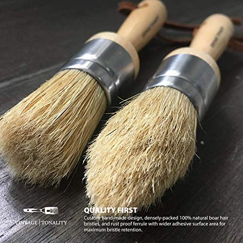 Vintage Tonality 2 Stencil Chalk Paint Brush Set Small Natural Bristles for Stenciling Wax Milk Paints Furniture & Craft Projects - Thumbnail 7