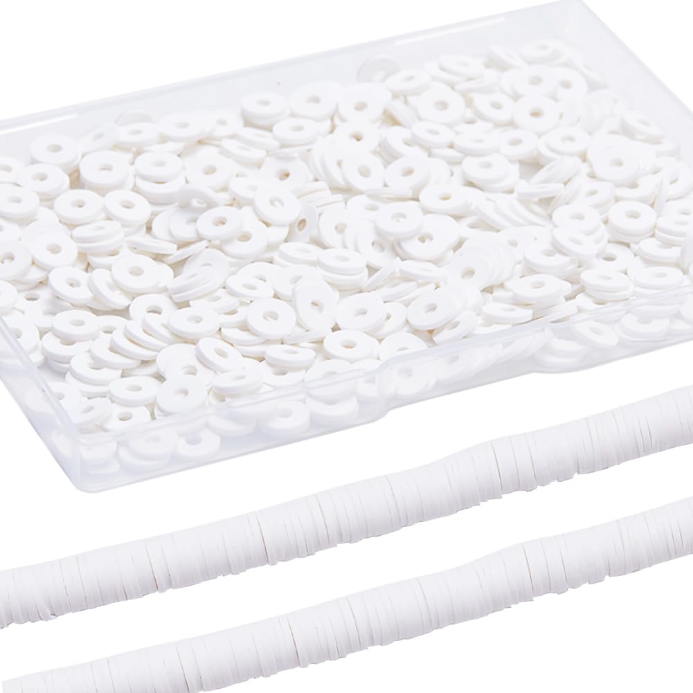 SUNNYCLUE 1 Box 1000Pcs+ White Heishi Beads Clay Beads 8mm Heishi Clay Bulk Flat Disc Vinyl Spacer Loose for Jewellery Making DIY Bracelets Necklaces Supplies — image 1